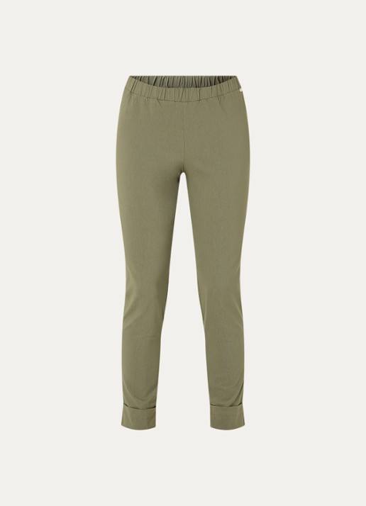 River Woods High waist slim fit broek met strech - voorkant 2 mosgroen