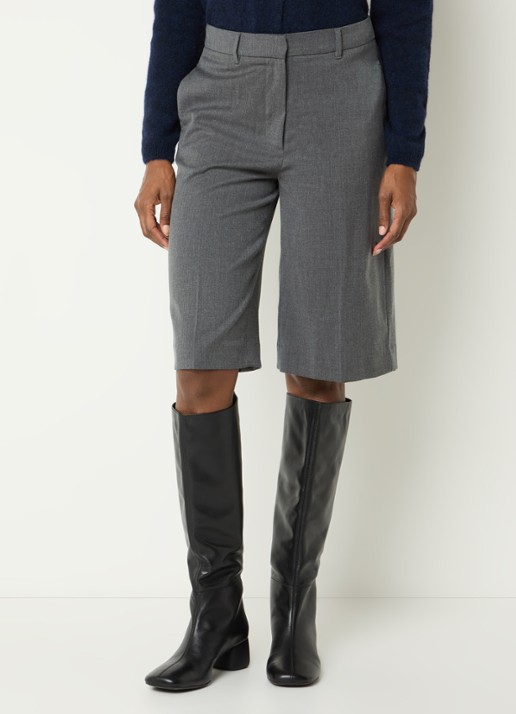 River Woods High waist straight fit korte pantalon in wolblend - detail middengrijs