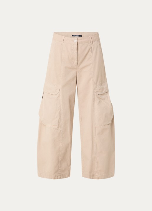 River Woods High waist wide fit cargobroek met klepzakken - voorkant 2 beige