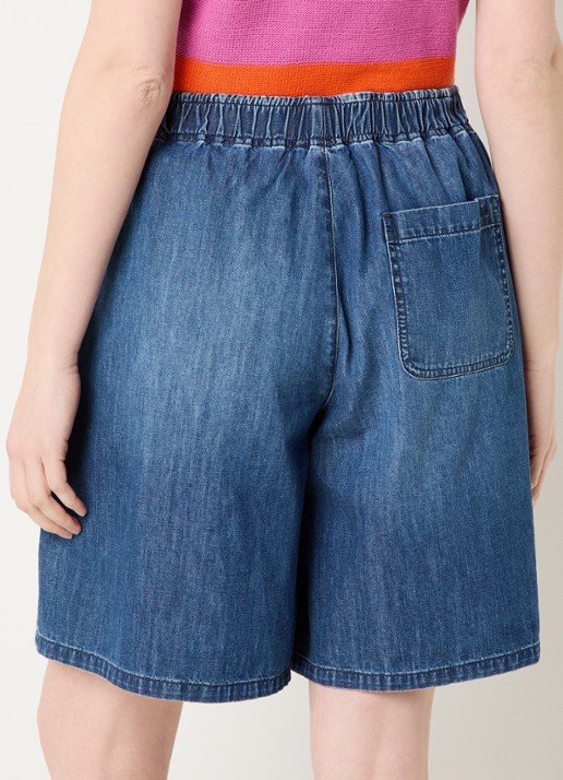 River Woods High waist wide fit korte broek van chambray - achterkant 2 blauw