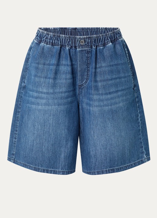 River Woods High waist wide fit korte broek van chambray - voorkant 3 blauw