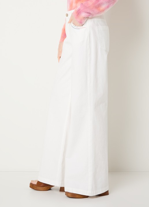 River Woods High waist wide fit pantalon met borduring - detail 4 gebroken wit