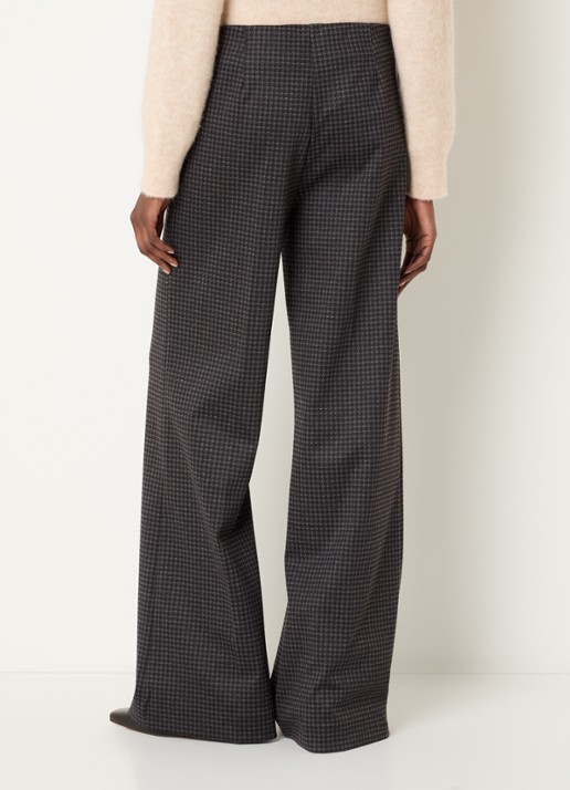 River Woods High waist wide fit pantalon met pied-de-poule dessin - achterkant 4 donkerblauw
