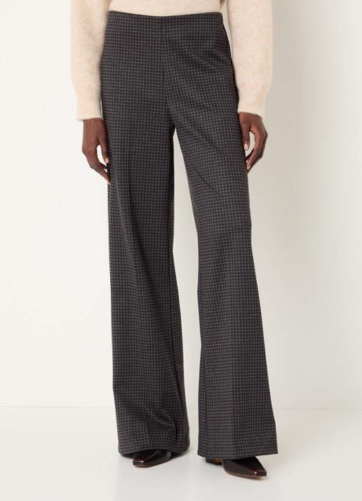 River Woods High waist wide fit pantalon met pied-de-poule dessin