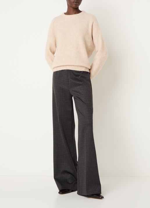 River Woods High waist wide fit pantalon met pied-de-poule dessin - voorkant 3 donkerblauw
