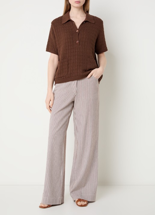 River Woods High waist wide fit pantalon met steekzakken - voorkant 4 bruin