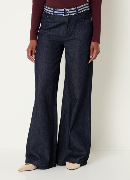 River Woods High waist wide leg jeans met donkere wassing