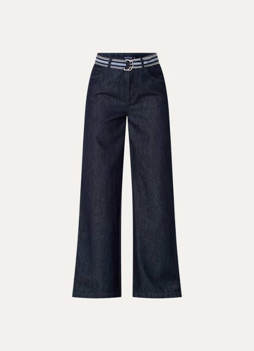 River Woods High waist wide leg jeans met donkere wassing - voorkant indigo