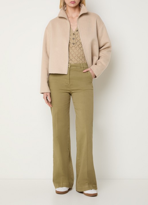 River Woods Jack in wolblend met opstaande kraag - voorkant 2 beige