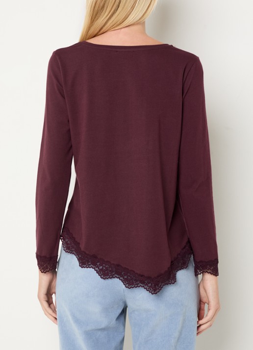 River Woods Longsleeve met details van kant - achterkant bordeauxrood