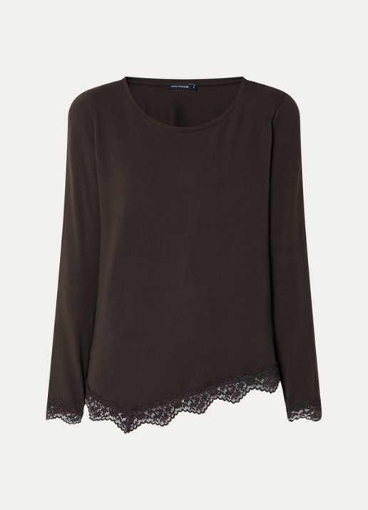 River Woods Longsleeve met details van kant - voorkant 2 donkerbruin
