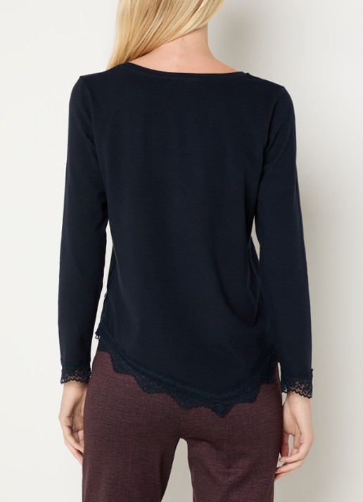 River Woods Longsleeve met details van kant - achterkant 4 donkerblauw