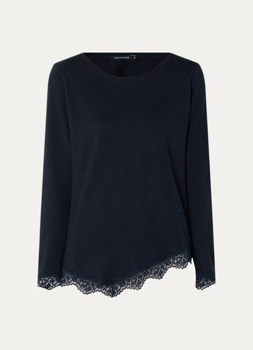 River Woods Longsleeve met details van kant - voorkant 2 donkerblauw