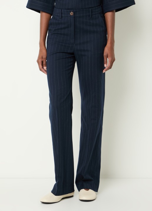 River Woods Mid waist slim fit pantalon met krijtstreep