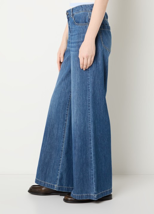 River Woods Mid waist wide fit broek van chambray - detail 2 blauw