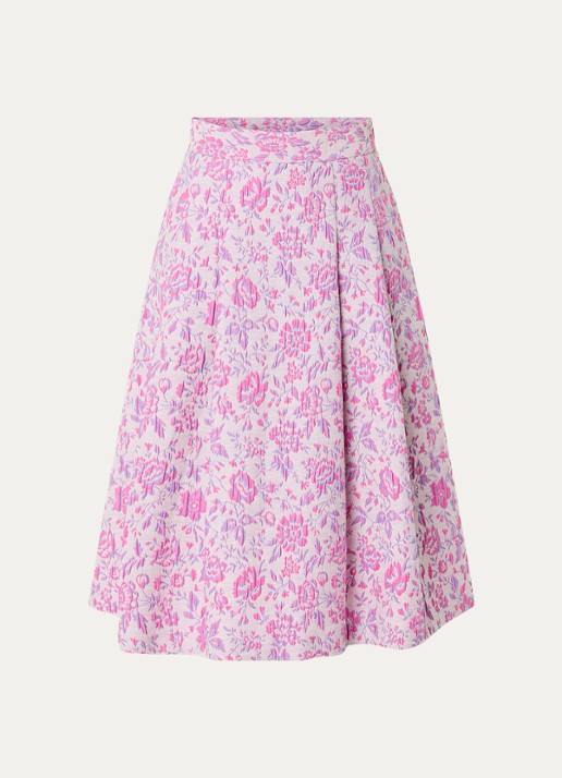 River Woods Midi A-lijn rok met jacquard dessin - voorkant roze