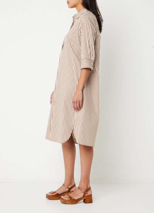 River Woods Midi jurk met streepprint - voorkant 3 lichtbruin