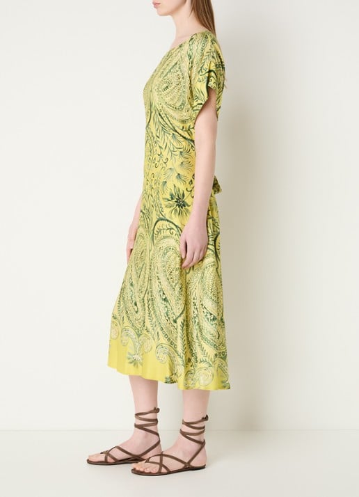 River Woods Midi jurk met strikceintuur en print - voorkant 2 neongeel