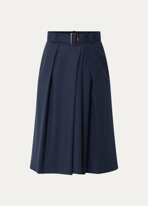 River Woods Midi plooirok met ceintuur en steekzakken - voorkant 3 donkerblauw