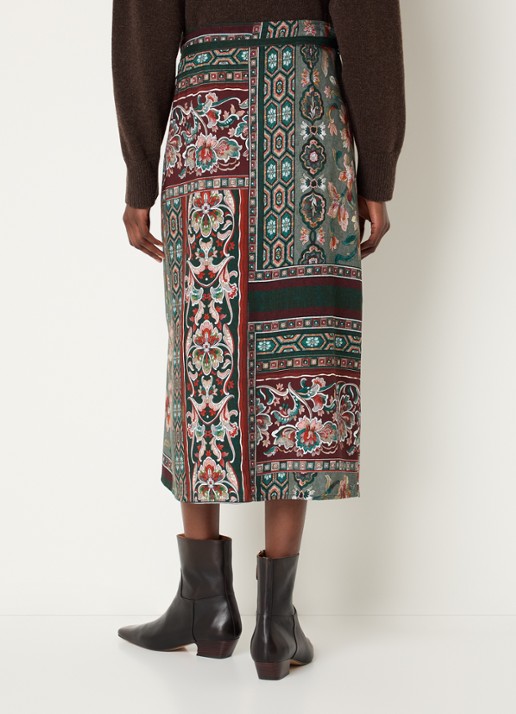 River Woods Midi rok met bloemenprint - achterkant donkergroen