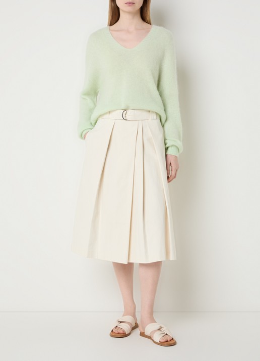 River Woods Midi rok met plooidetail en ceintuur - voorkant 3 gebroken wit