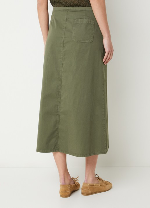 River Woods Midi rok met steekzakken - achterkant legergroen
