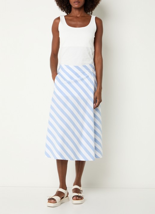 River Woods Midi rok met streepprint - voorkant 3 lichtblauw