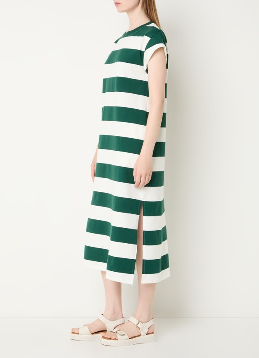 River Woods Midi T-shirt jurk met streepprint - voorkant 3 donkergroen