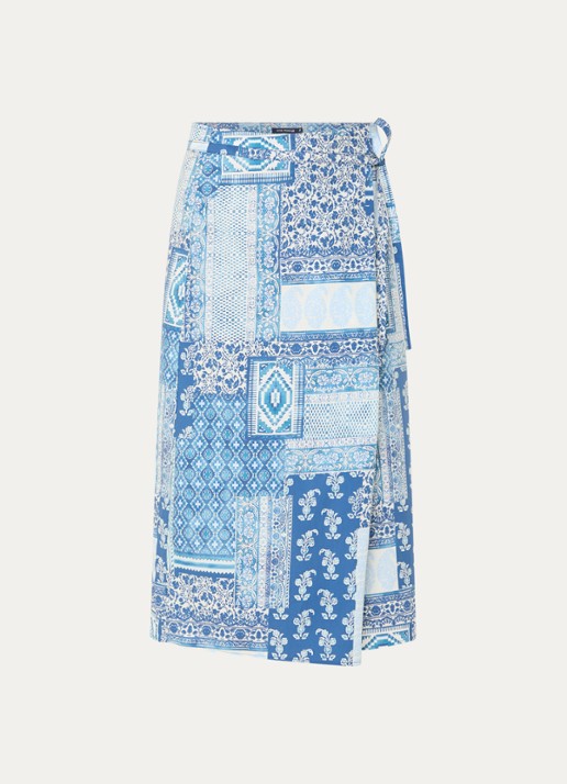 River Woods Midi wikkelrok met print - voorkant 3 blauw
