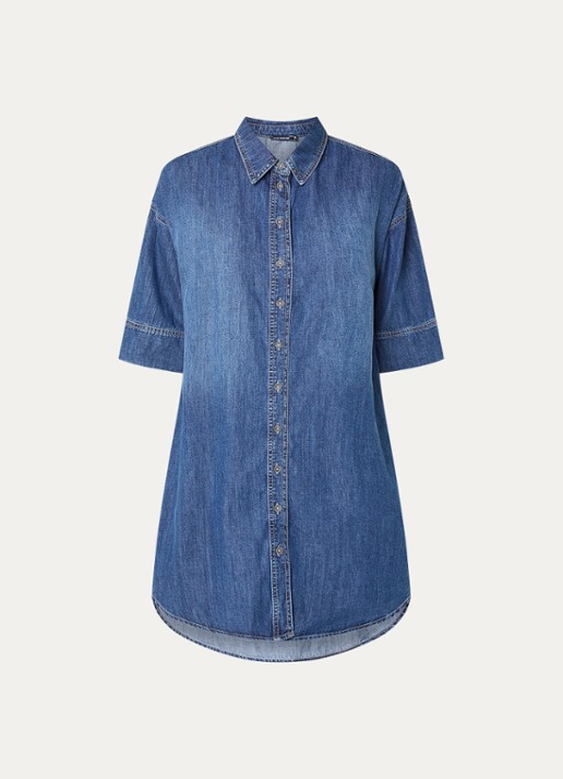 River Woods Mini A-lijn blousejurk van denim - voorkant indigo