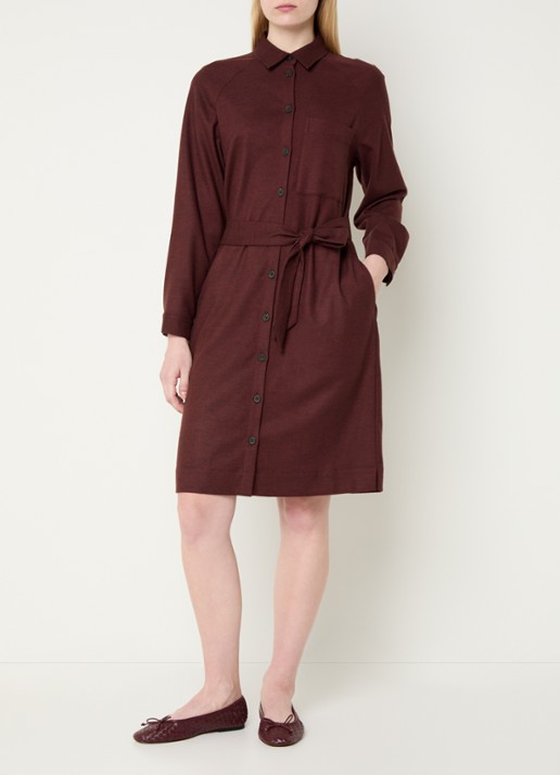 River Woods Mini blousejurk met borstzak en strikceintuur - voorkant 4 bordeauxrood