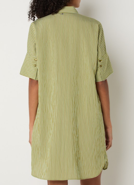 River Woods Mini blousejurk met streepprint en steekzakken - achterkant 2 mosgroen