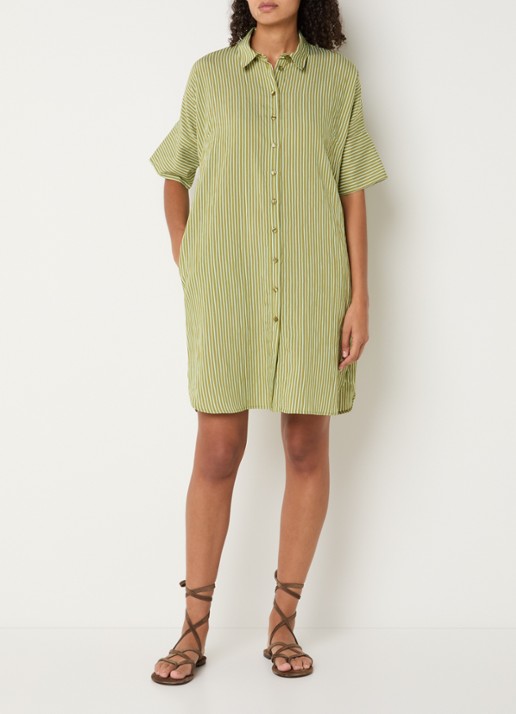 River Woods Mini blousejurk met streepprint en steekzakken - voorkant 4 mosgroen