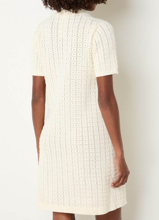 River Woods Mini jurk van crochet met opgestikte zakken - achterkant gebroken wit