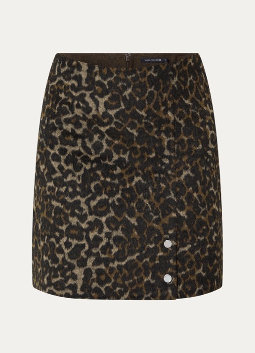 River Woods Mini rok met panterprint - voorkant donkerbruin