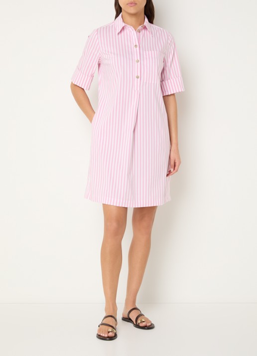 River Woods Mini tuniekjurk met streepprint en borstzak - voorkant 3 roze