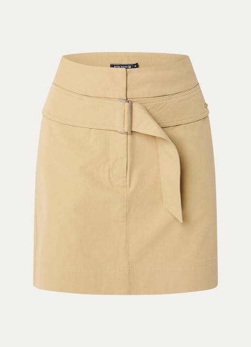 River Woods Minirok met ceintuur - voorkant khaki