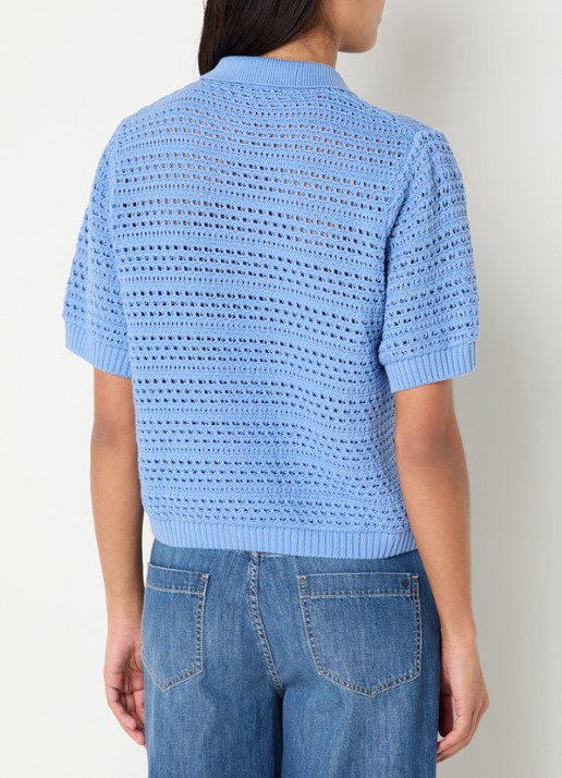 River Woods Polo met opengewerkt dessin - achterkant blauwgrijs