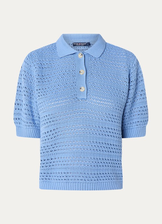River Woods Polo met opengewerkt dessin - voorkant 3 blauwgrijs