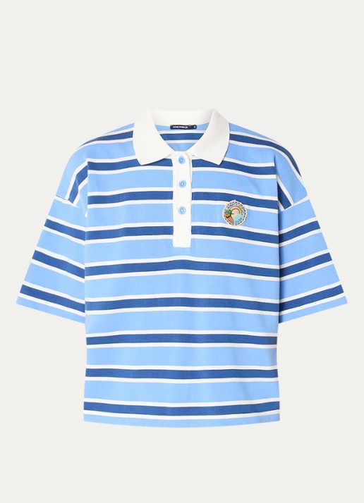 River Woods Polo met streepprint - voorkant 2 blauw