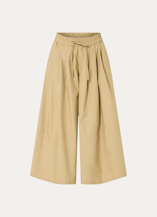 River Woods Poplin mid waist wide fit palazzo broek met steekzakken - voorkant 2 mosterd