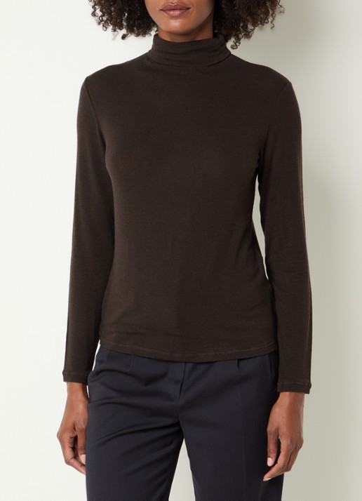 River Woods Pullover in wolblend met col - detail chocoladebruin