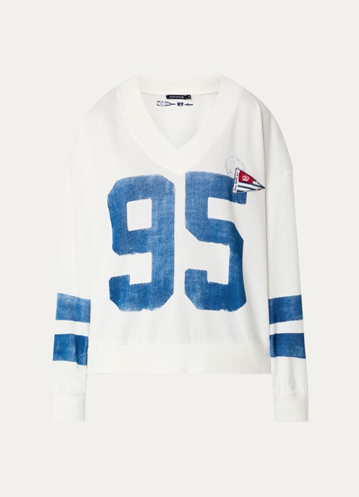 River Woods Sweater met print en V-hals - voorkant 2 wit