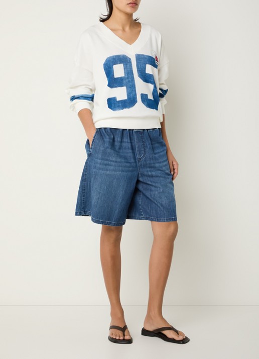 River Woods Sweater met print en V-hals - voorkant 3 wit