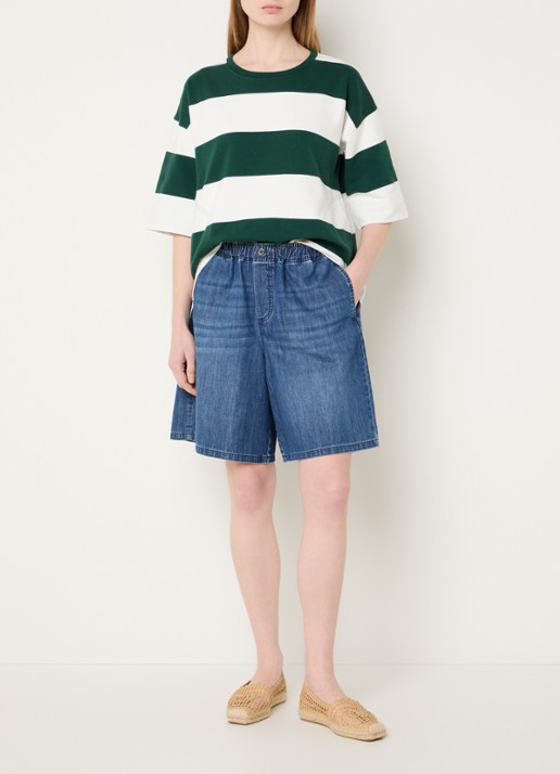 River Woods Sweater met streepprint - voorkant 4 donkergroen