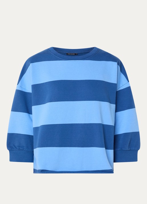 River Woods Sweater met streepprint - voorkant blauw