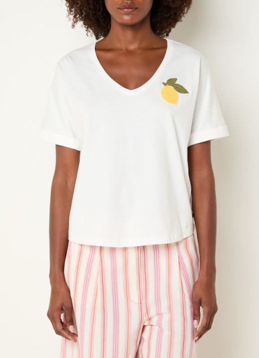 River Woods T-shirt met print en V-hals