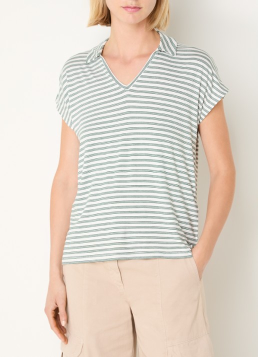 River Woods T-shirt met streepprint en kraag