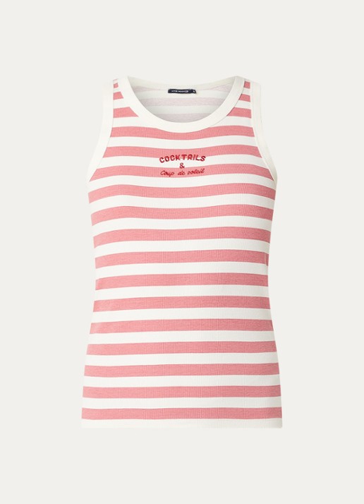River Woods Tanktop met streepprint en borduring - voorkant 3 roze