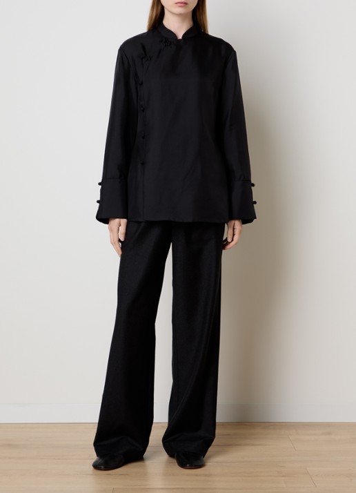 Róhe Blouse van zijde met overslag - voorkant 5 zwart